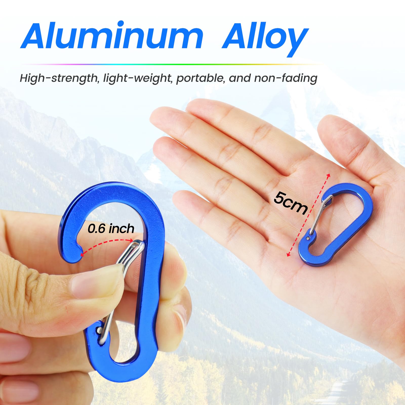 Nanaborn Mini Aluminum Carabiner Lightweight D-Shape Spring Clips (10Pcs) For Keychain Climbing Fishing, Hiking Outdoor (10Pcs)