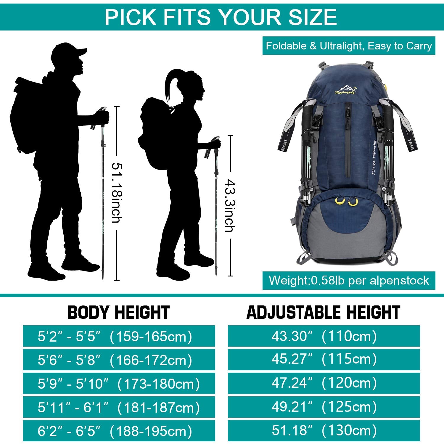 Esup Trekking Poles Collapsible For Hiking Aluminum Alloy 7075 Hiking Poles 2Pc Pack Adjustable Quick Lock For Hiking, Camping,