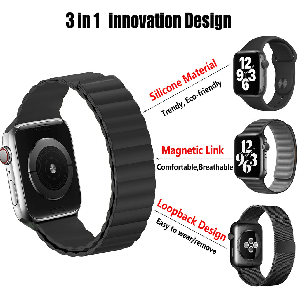 Magnetic Closure For Apple Watch Band 40Mm 41Mm 38Mm 44Mm 45Mm 42Mm 49Mm 44 45 40 41 Mm Kidmenwomen,Silicone Sport Loop Bracelet