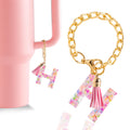 Letter Charm Accessories for Stanley Cup 1 PCS Cute Initial Keychain Handle Charm for Stanley Tumbler for Women Pink Letter H