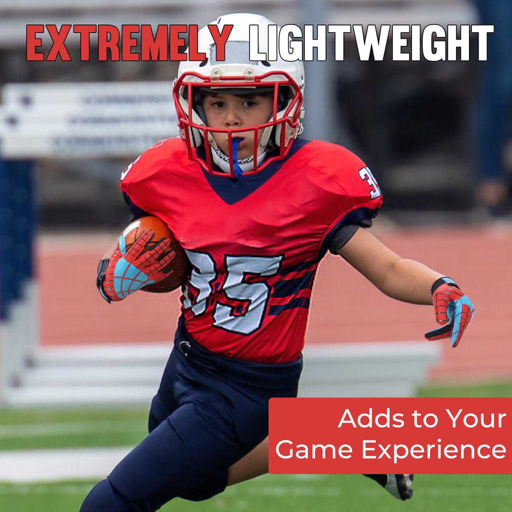 AIGEVTURE Youth Football Gloves Kid Receiver Gloves Boys Girls Unmatched Grip Great Gift (Sky Blue and Red, Youth XS)