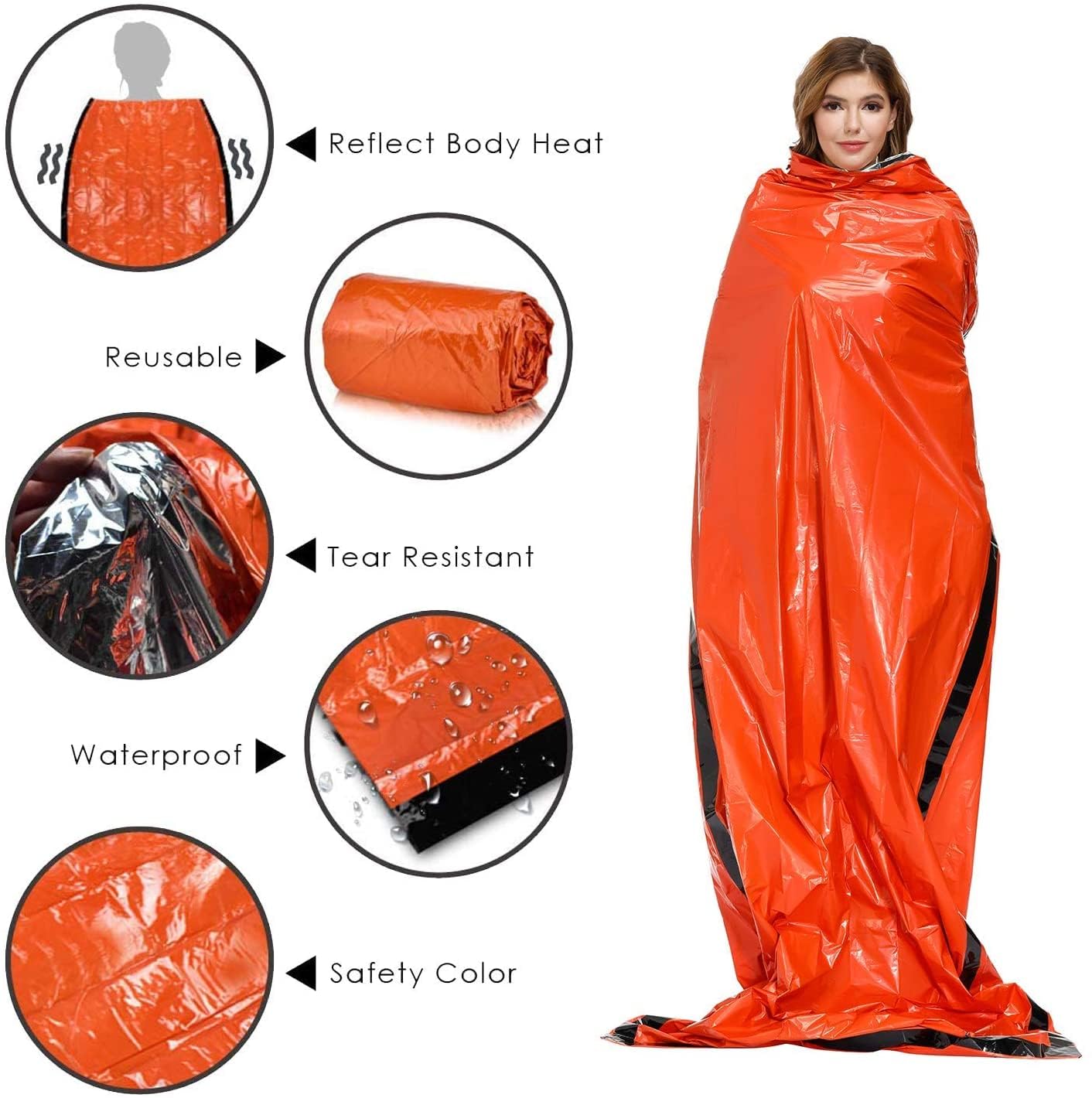 4 Packs Emergency Thermal Sleeping Bag, Survival Bivvy Sacks Blanket With Whistle, Waterproof Lightweight Survival Shelter Blank