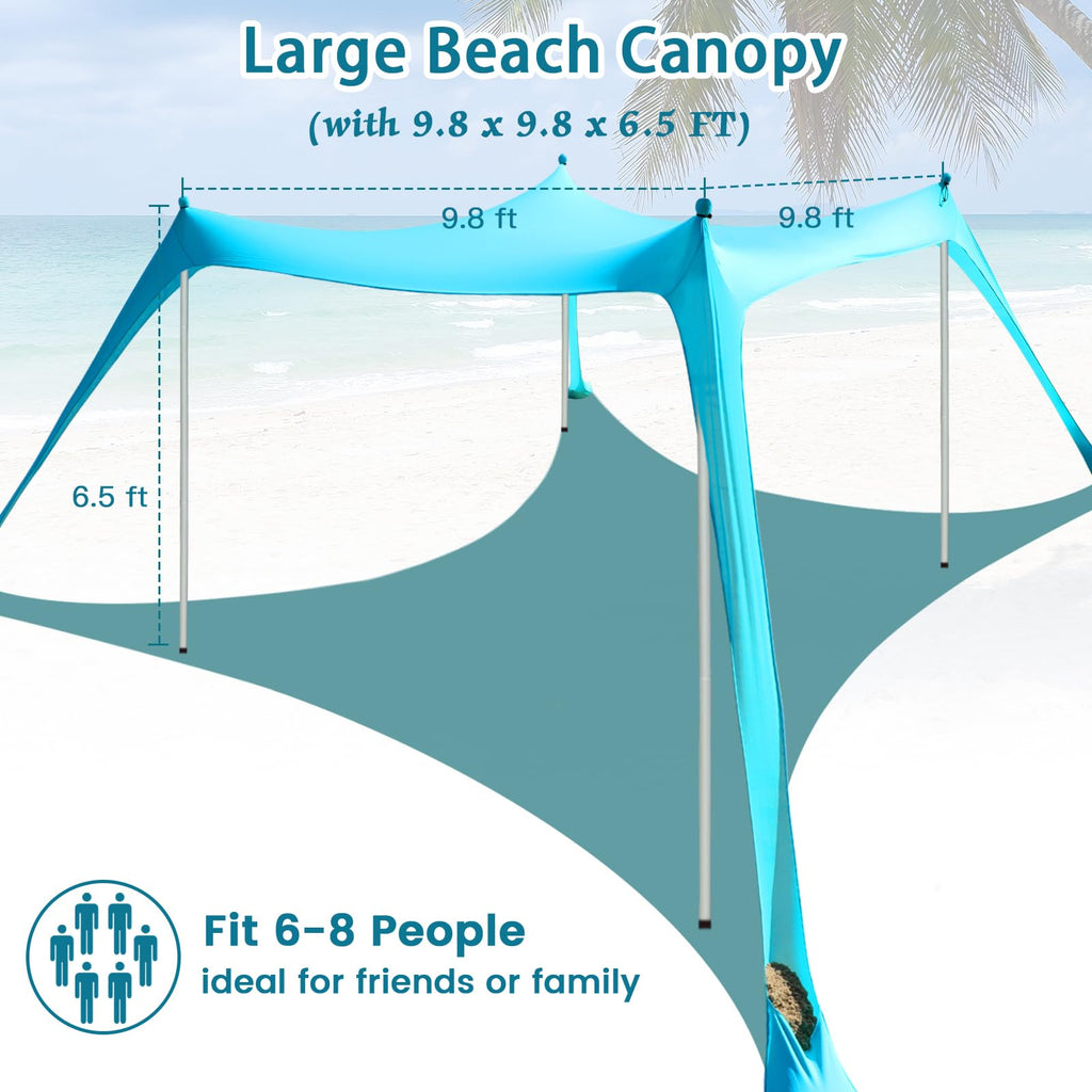Beach Tent Sun Shelter - 10 X 10 Ft Beach Canopy Upf50+ Uv Protection With Sandbags, Poles, Grond Pegs And Anti-Wind Ropes For C