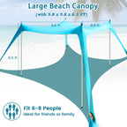 Beach Tent Sun Shelter - 10 X 10 Ft Beach Canopy Upf50+ Uv Protection With Sandbags, Poles, Grond Pegs And Anti-Wind Ropes For C