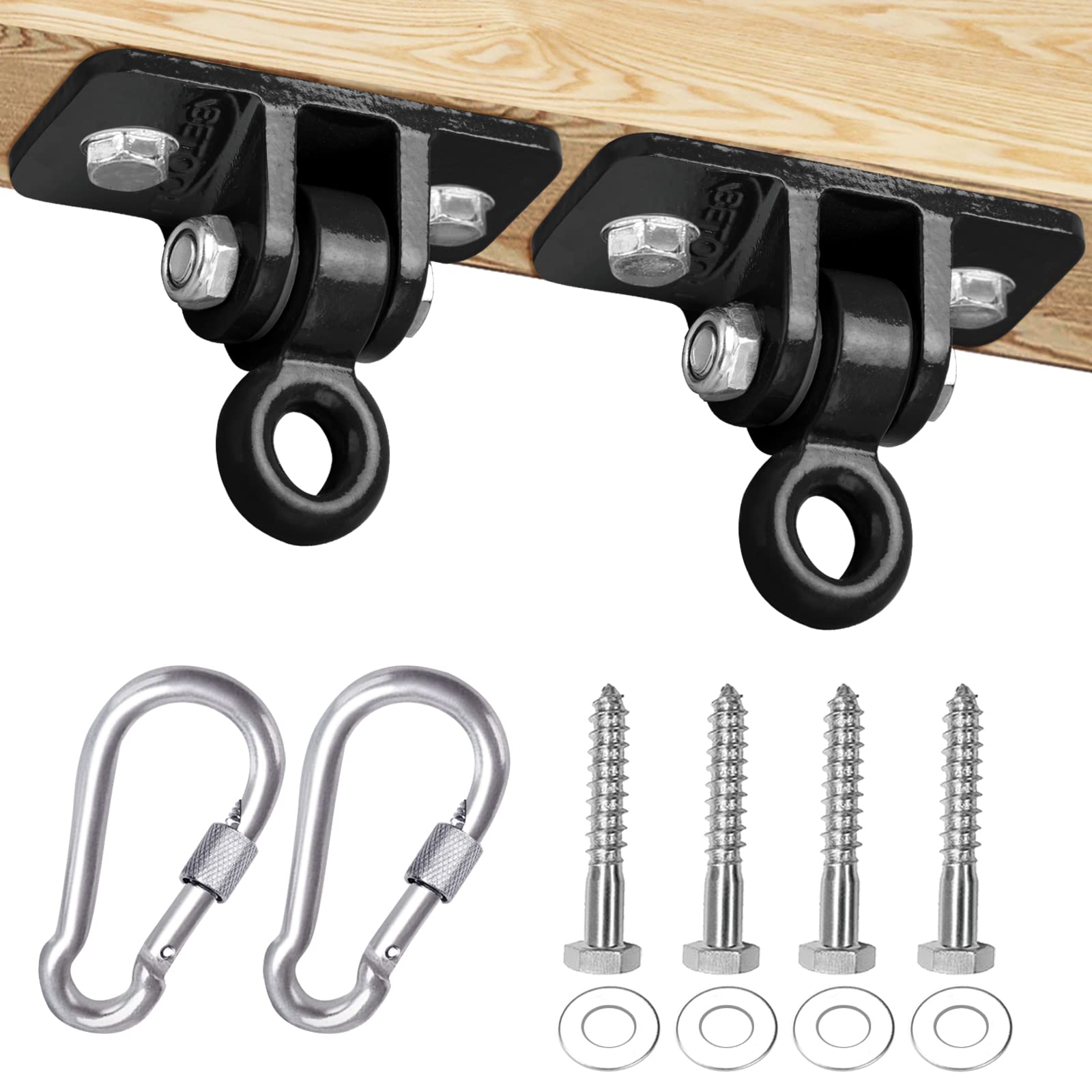 Betooll 2400 Lb Capacity Heavy Duty Swing Hangers For Wooden Sets Playground Porch Indoor Outdoor & Hanging Snap Hooks Black Of 