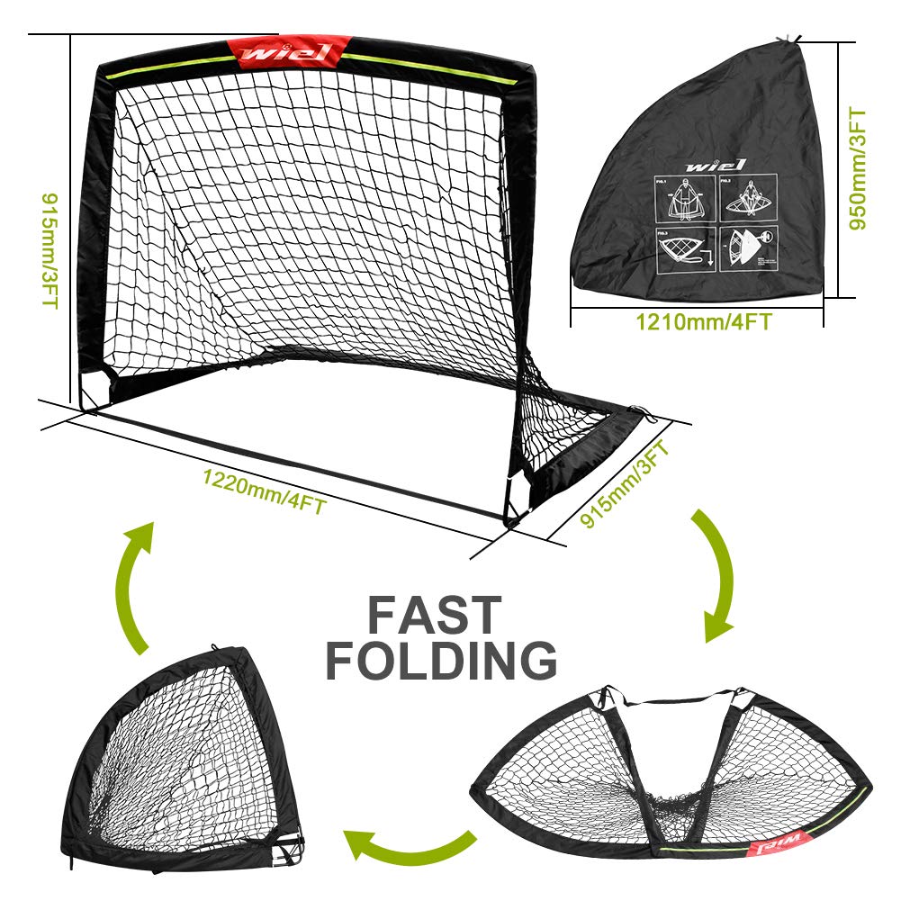 Wiel Soccer Goal, 4Ft X 3Ft Net Easy Fold-Up Training Goals W' Reflective Strips For Playing At Nightfall, Set Of 2 For Family T