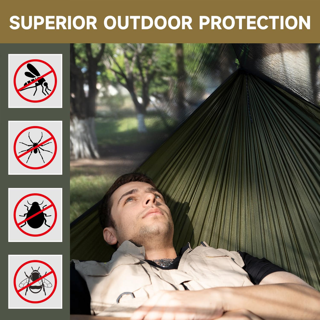 Travel Bird Camping Hammock With Mosquito Net And Ridge Rope, Extra Large For 2 Person, Lightweight Hanging Hammocks Tree Straps