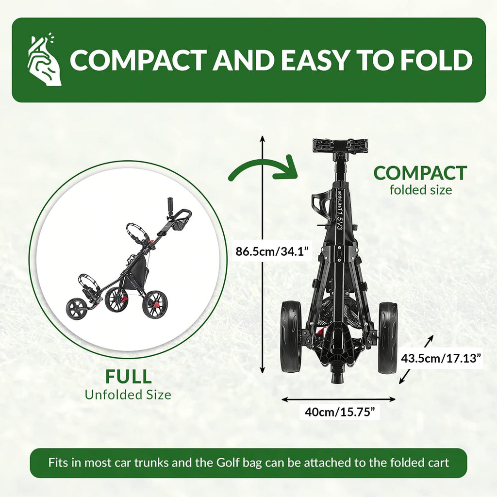 Caddytek Caddylite 115 V3 3 Wheel Golf Push Cart - Superlite Deluxe, Lightweight, Easy To Fold Caddy Cart Pushcart, Black
