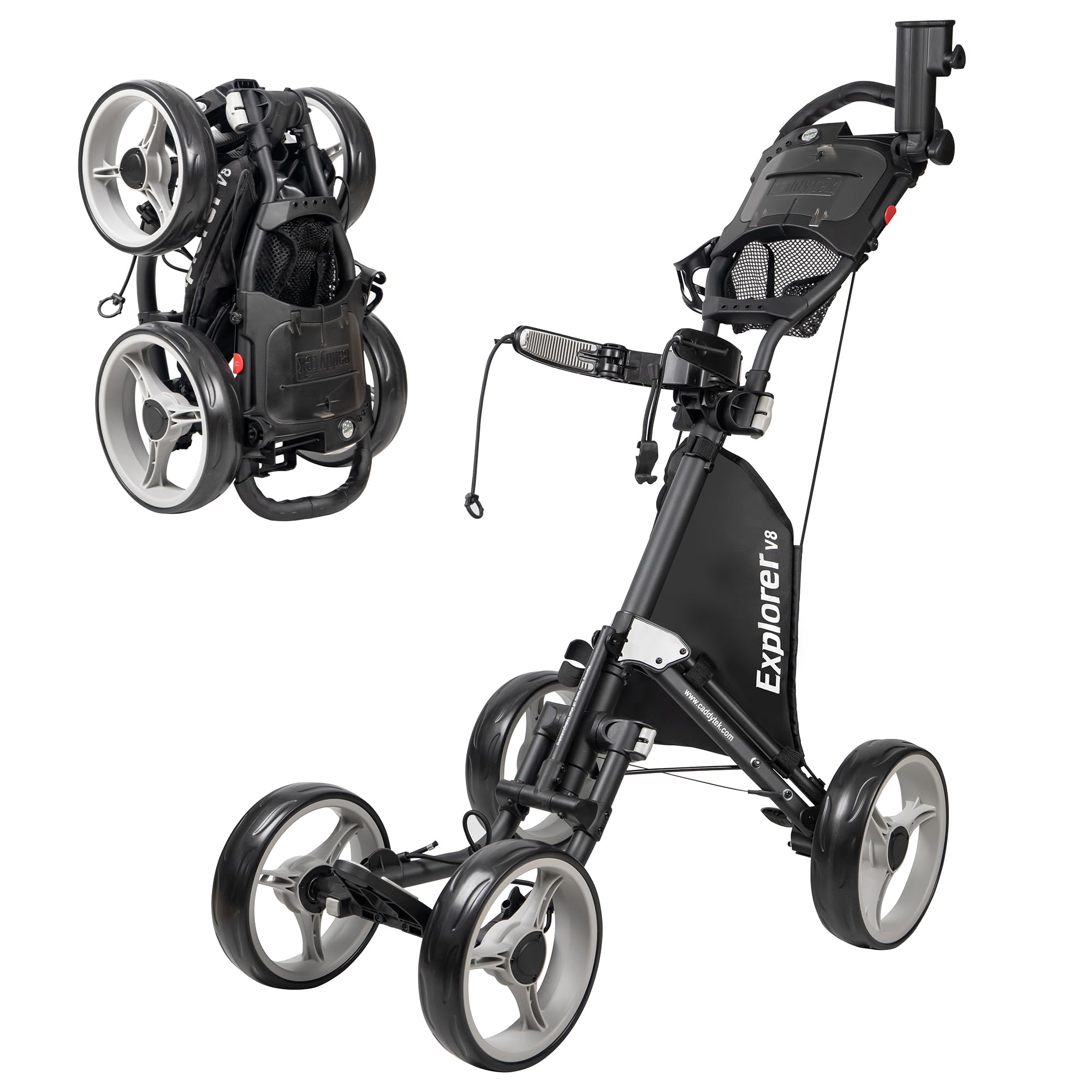 Caddytek Explorer V8 Golf Push Cart - SuperLite 4 Wheel Aluminum Foldable Cart with Adjustable Front Wheel Width, Foot Brake, Co