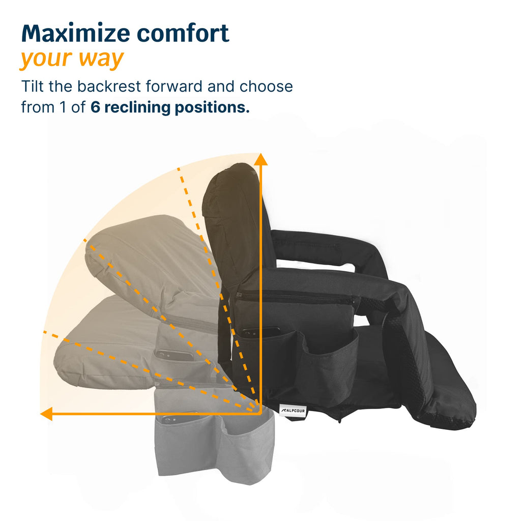 Alpcour Folding Stadium Seat - 25-Inch Extra Wide Padded Adults Camping Reclining Waterproof Bleacher Chair - Best Ultra Extra T