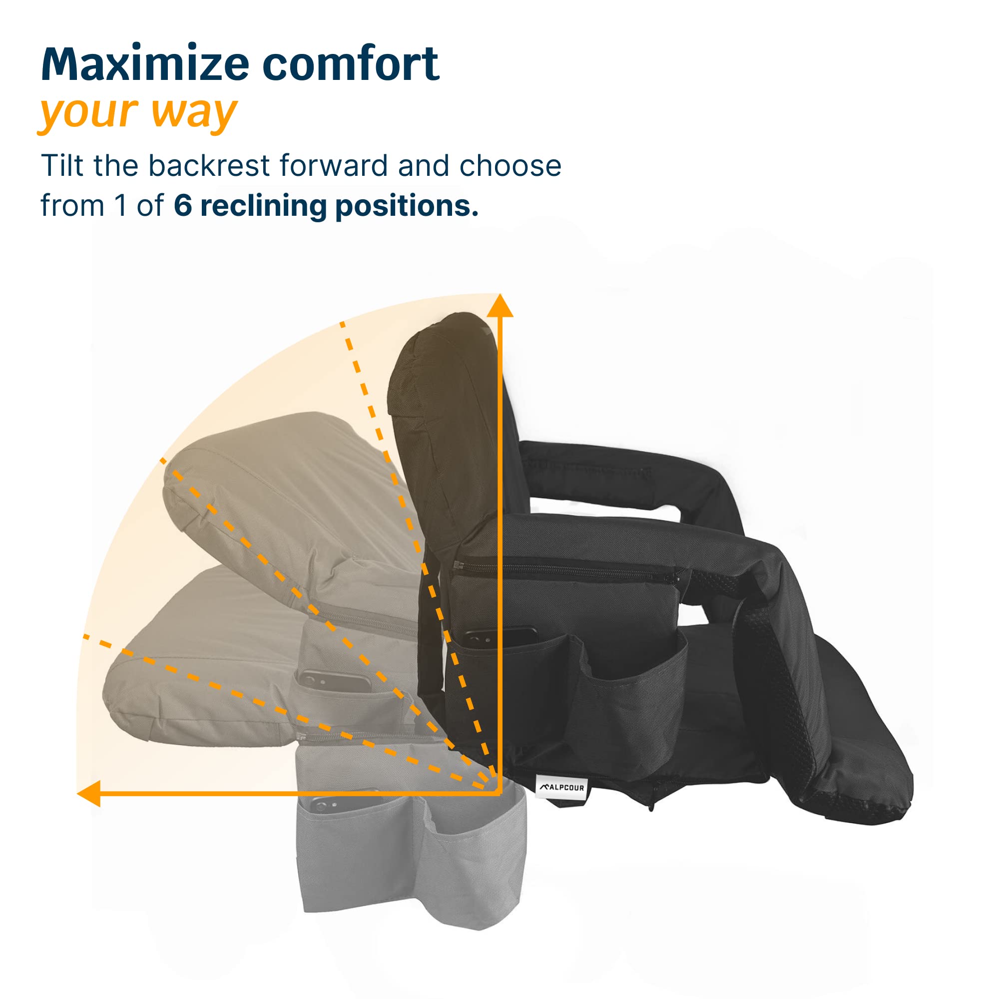 Alpcour Folding Stadium Seat - Deluxe Reclining Wide Adults Camping Back Support Chair For Bleachers Best Extra Thick Plus Size