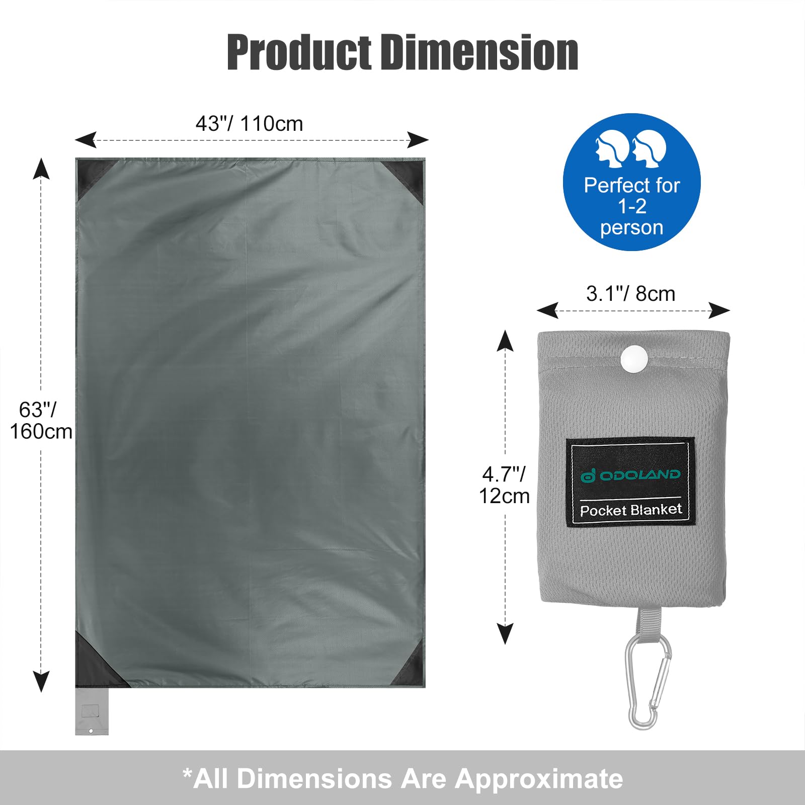 Odoland Beach Blanket Picnic Blanket, 43'' X 63'' Sandproof Waterproof Outdoor Pocket Blanket With Portable Bag, Foldable Lightw