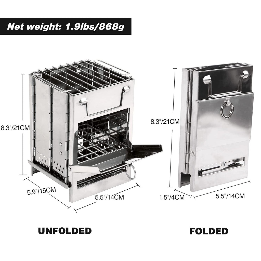 Redcamp Wood Burning Folding Camp Stove Stainless Steel Grill, Portable Collapsible Backpacking Stove Survival Rocket Stove For