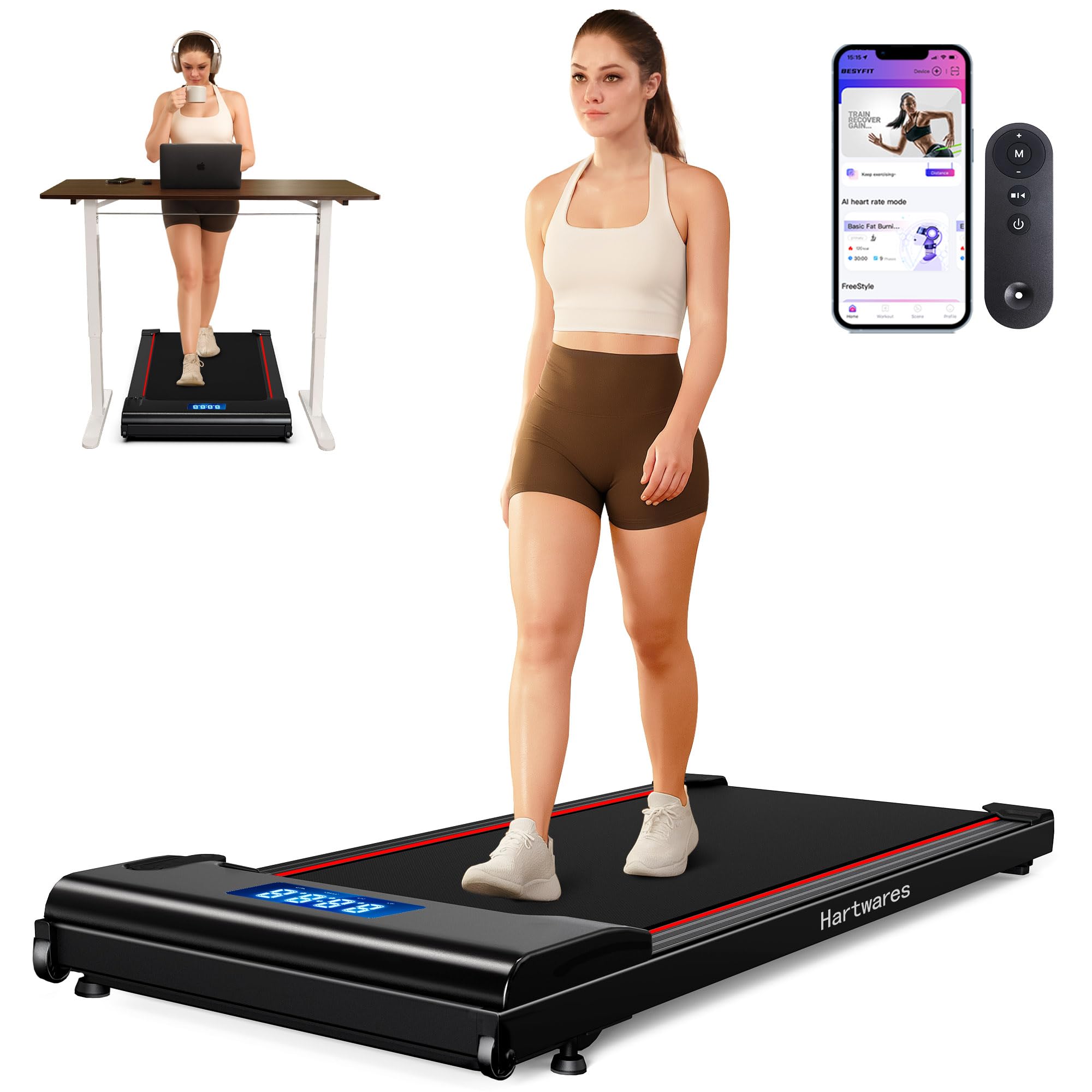 Hartwares Neosilent Walking Pad Treadmill Under Desk For Home With Bldc Core And Extra-Large Belt, App And Remote Control, Porta