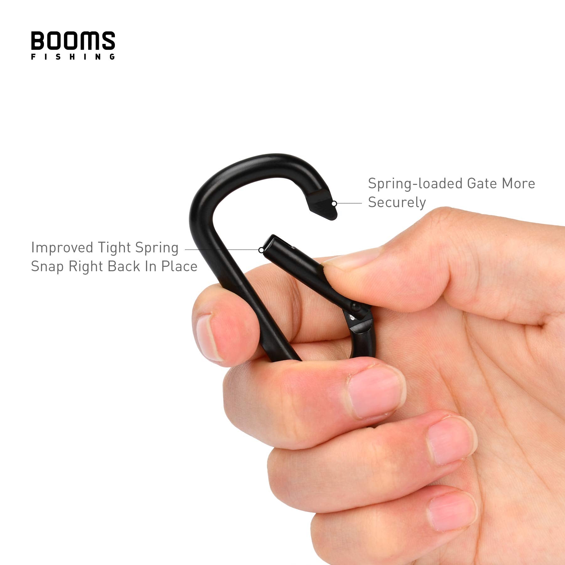 Booms Fishing Cc2 Black Carabiner Clip, 2.3 '' Small Caribeaner Keychain, Multi-Use Aluminium D Ring Caribeener Clips, 12 Pack
