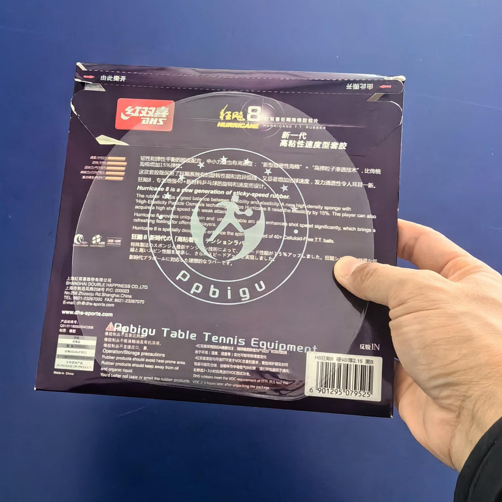 Dhs Hurricane 8 Table Tennis Rubber, Red Or Black, Thickness: 2.15 Mm, Hardness: 40, For Control And Loop Ping Pong Competitions