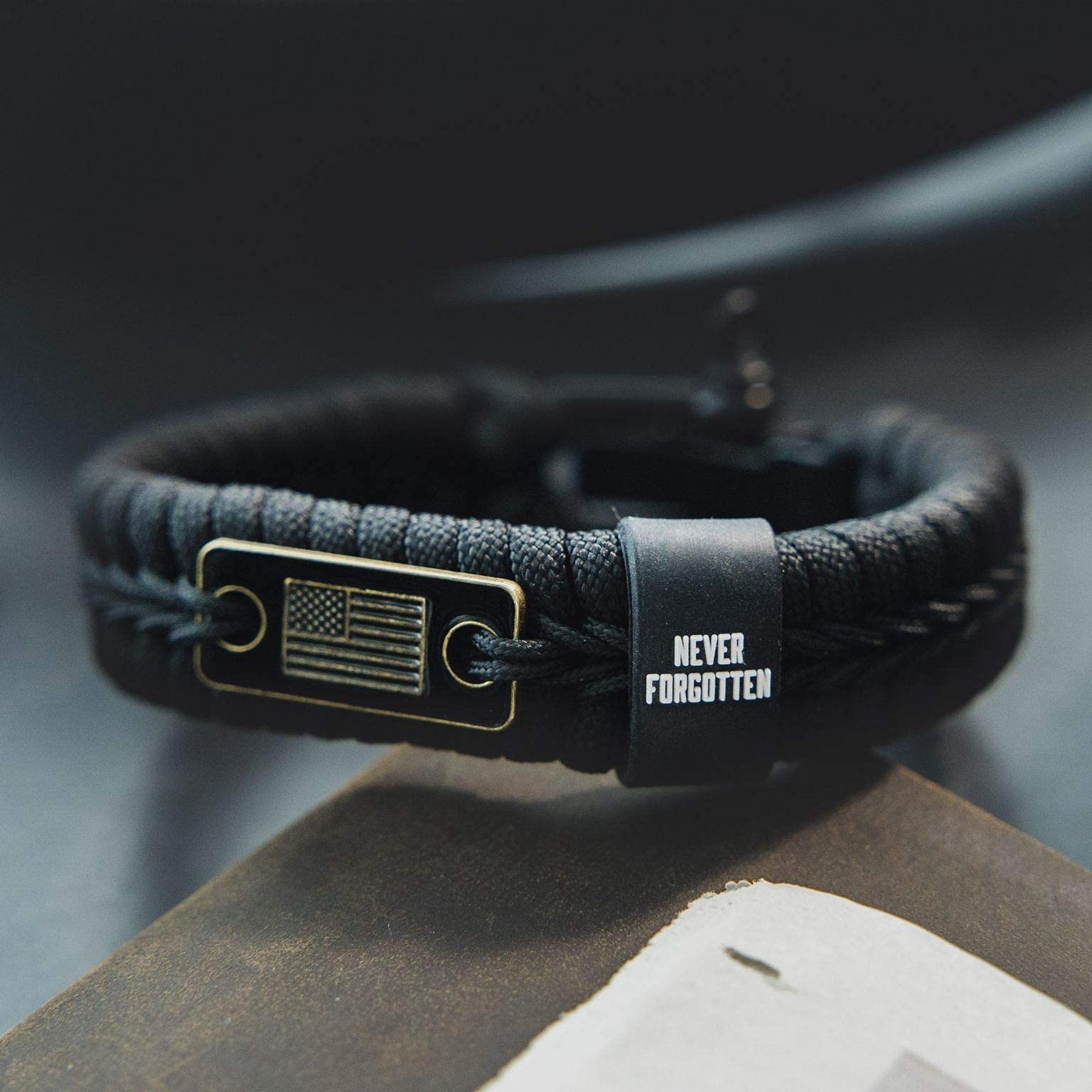 Hero Company Never Forgotten Paracord Bracelet - Tactical Survival Bracelet For Men With Bronze Usa Flag - Helps Pair Military V
