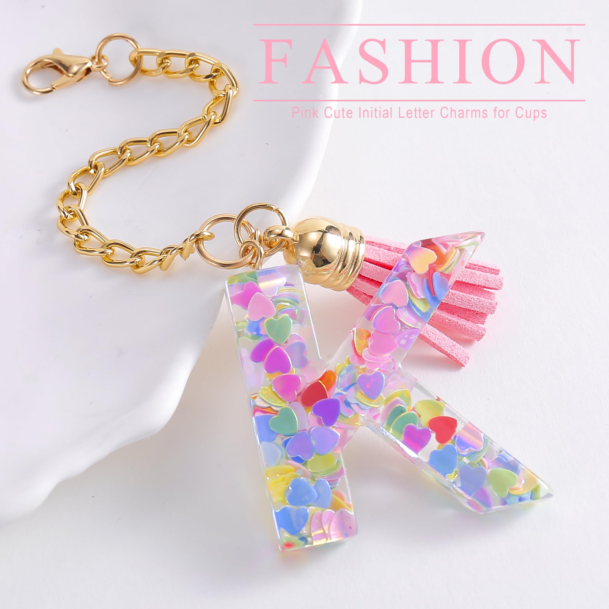 Letter Charm Accessories for Stanley Cup 1 PCS Cute Initial Keychain Handle Charm for Stanley Tumbler for Women Pink Letter K
