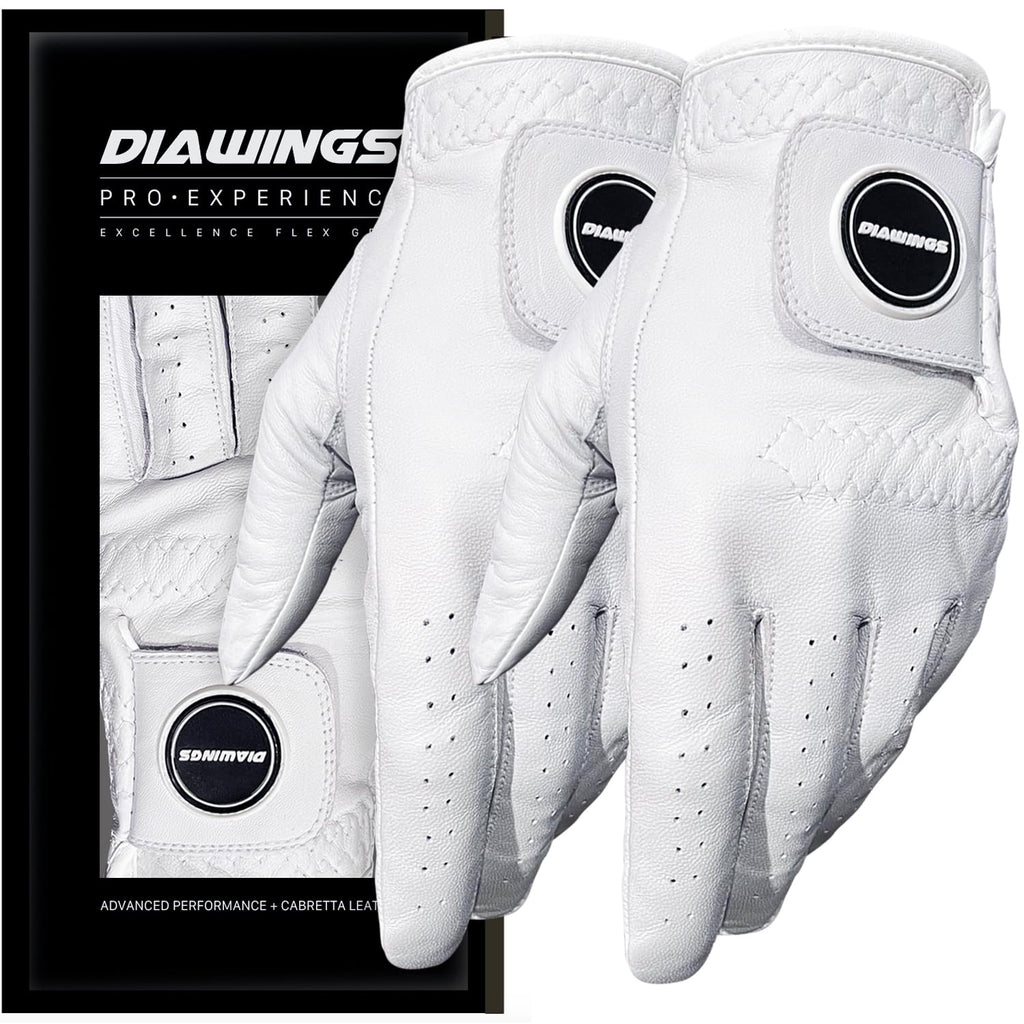 Diawings Cabretta Leather Golf Gloves For Men 2 Pack - Professional Mens Golf Glove With Superior Durability, Breathability, Str