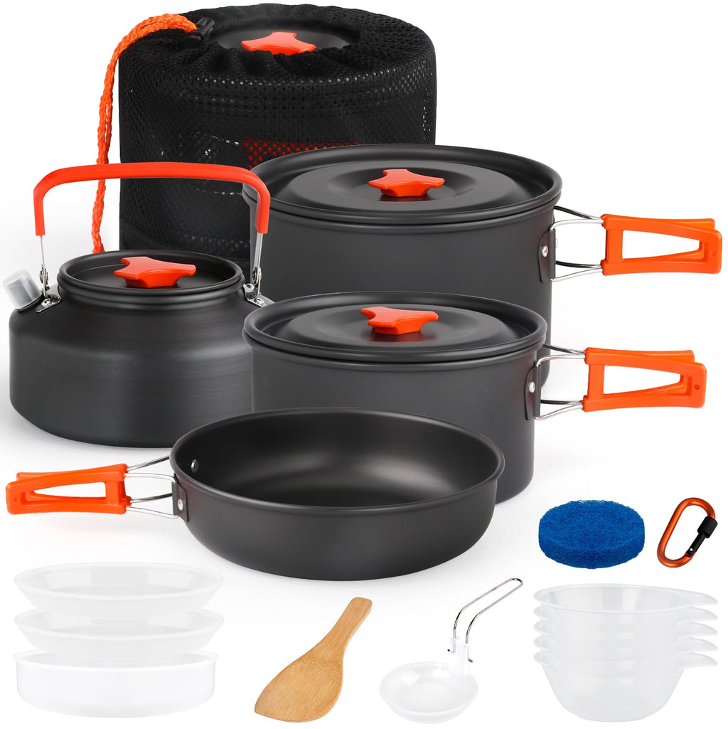 Gutsdoor Camping Cookware Set Lightweight Backpacking Mess Kit, Non-Stick Cooking Equipment Camping Pots And Pans Set With Stora