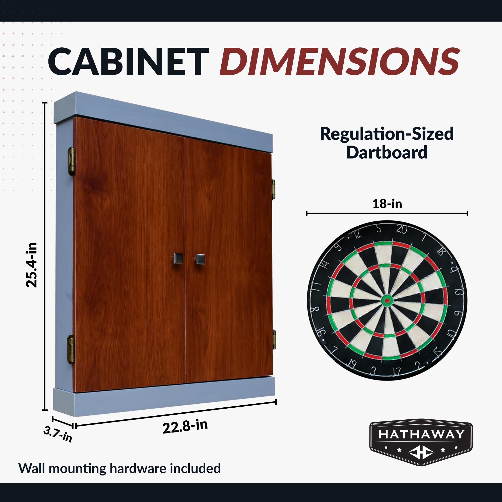 Hathaway Geneva Dartboard And Cabinet Set - Includes 18-In Dartboard, Steel-Tip Darts, Chalk Scoreboards - Perfect For Family Ga