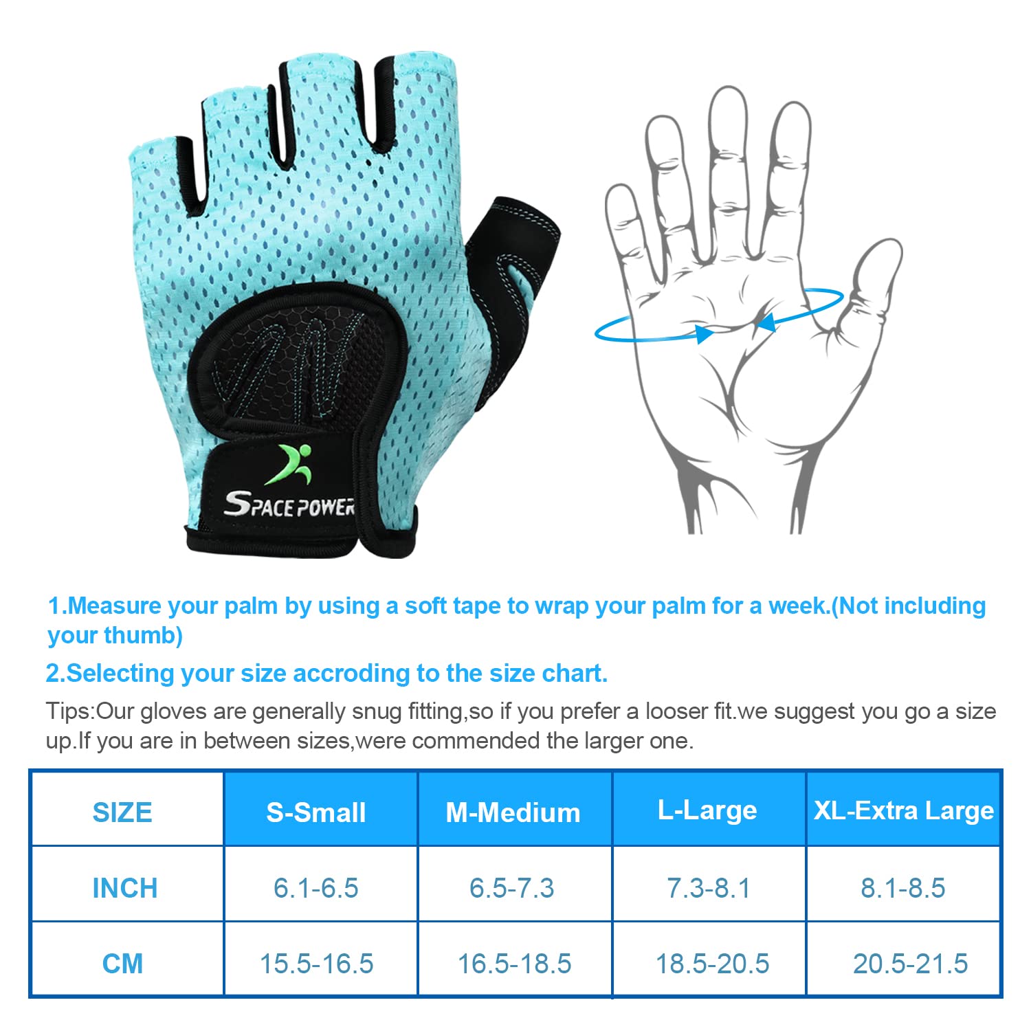 Spacepower Workout Gloves, Weight Lifting Gloves For Women&Men, Lightweight Breathable Gym Gloves For Exercise (Medium, Blue)