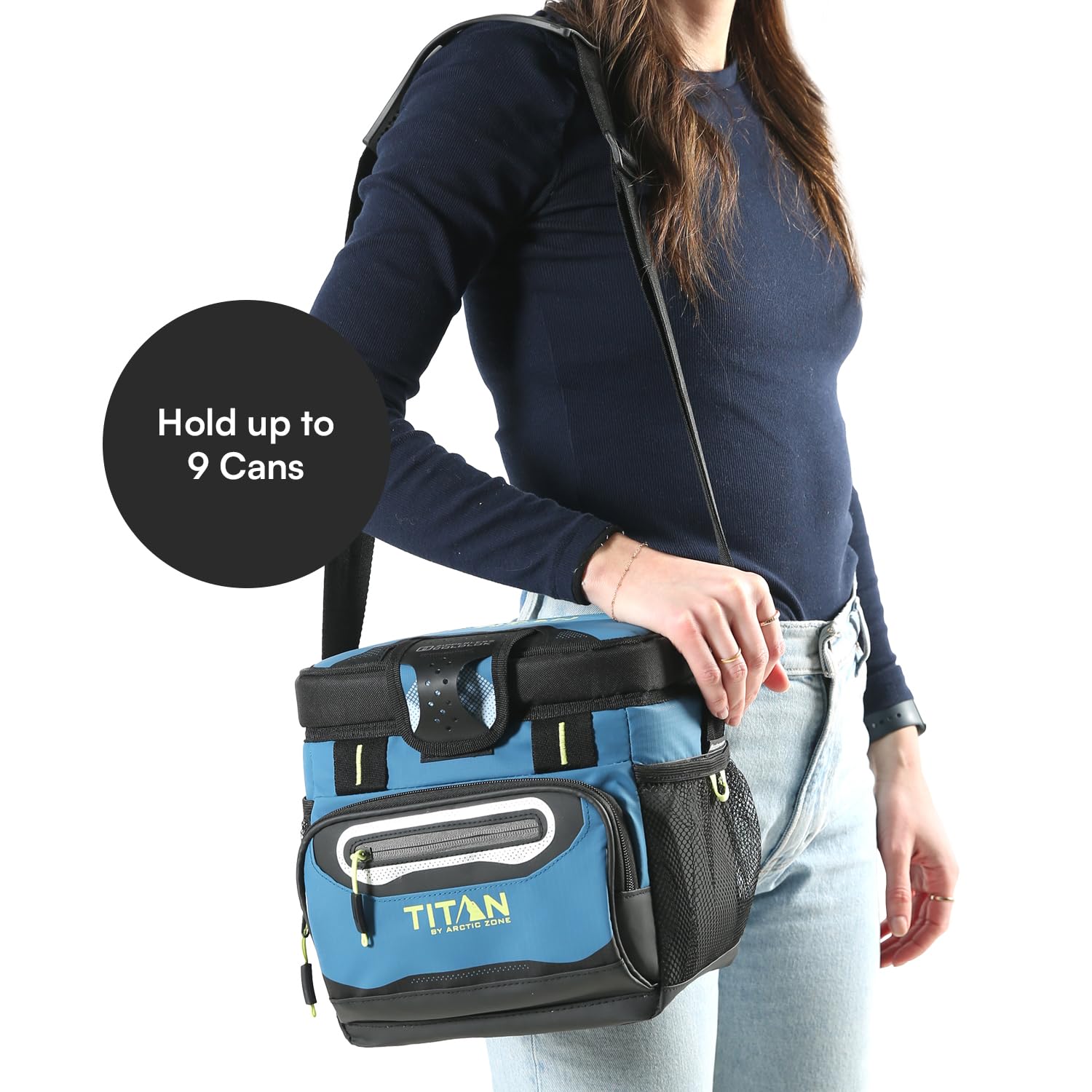 Titan by Arctic Zone 9 Can Zipperless Soft Cooler with HardBody Liner, Marine Blue