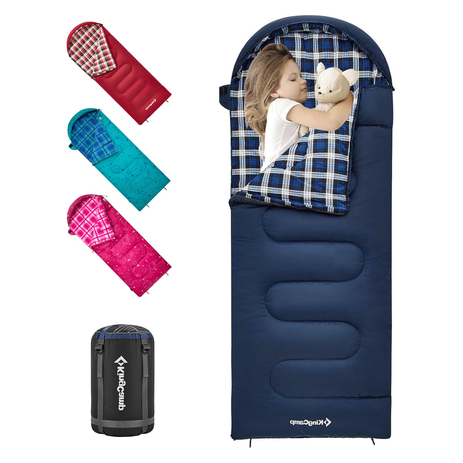 Kingcamp Kids Sleeping Bag Flannel Lined Cold Weather 3-4 Season Sleeping Bag For Teens Youth Child Boys Girls Camping Hiking Ba