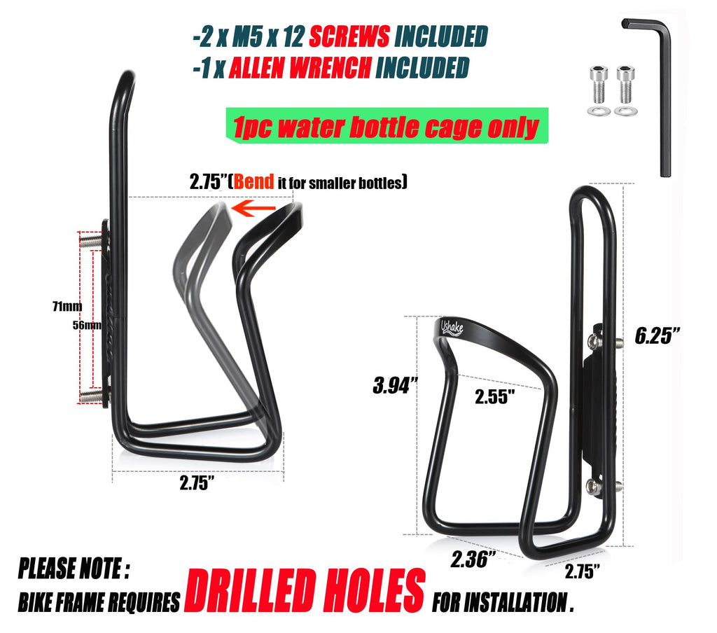 Ushake Water Bottle Cages, Basic Mtb Bike Bicycle Alloy Aluminum Lightweight Water Bottle Holder Cages Brackets(1Pc Pack- Drille