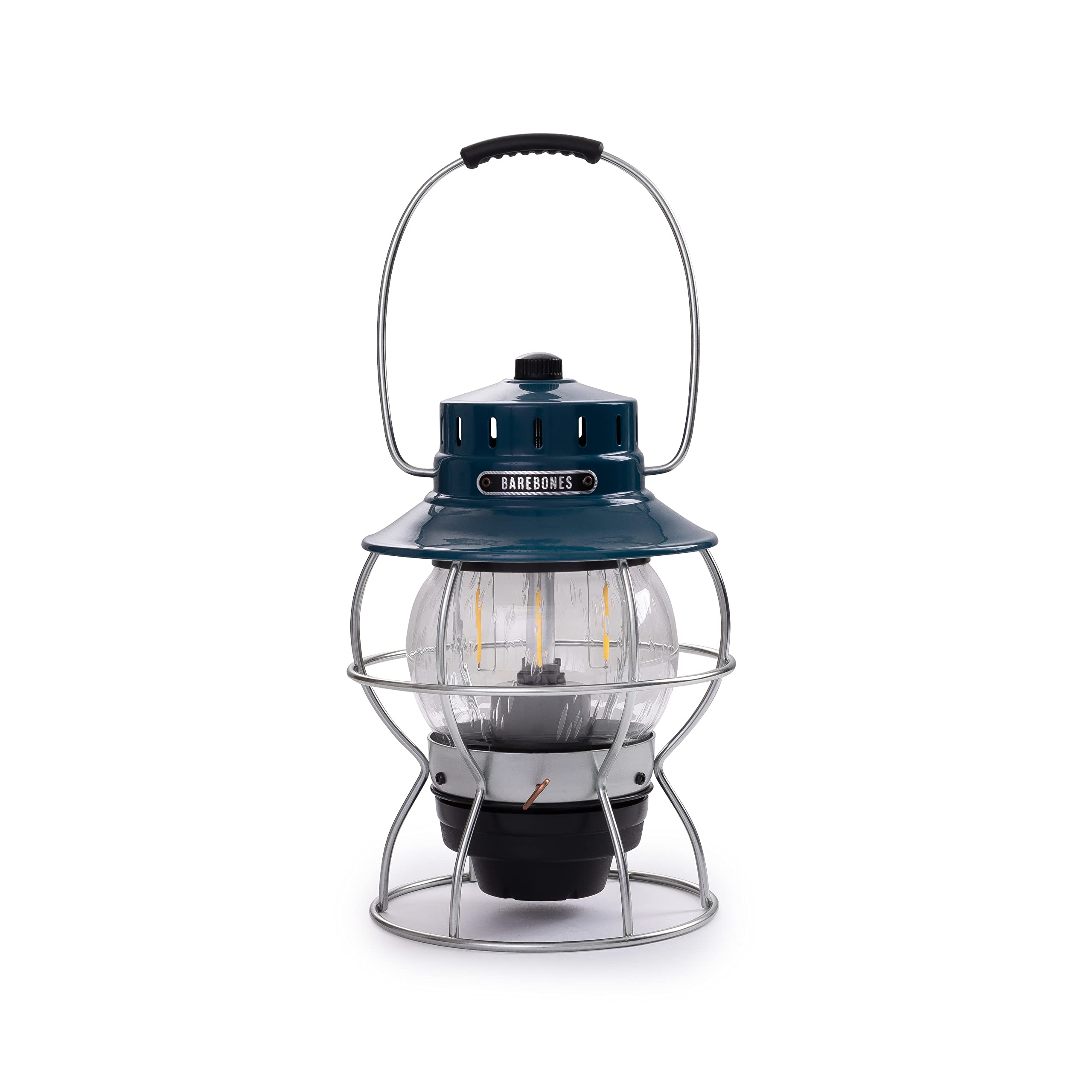 Barebones Railroad Lantern - Ocean Blue, Vintage-Inspired LED Camping Lantern with Rechargeable Battery - Adjustable Brightness 