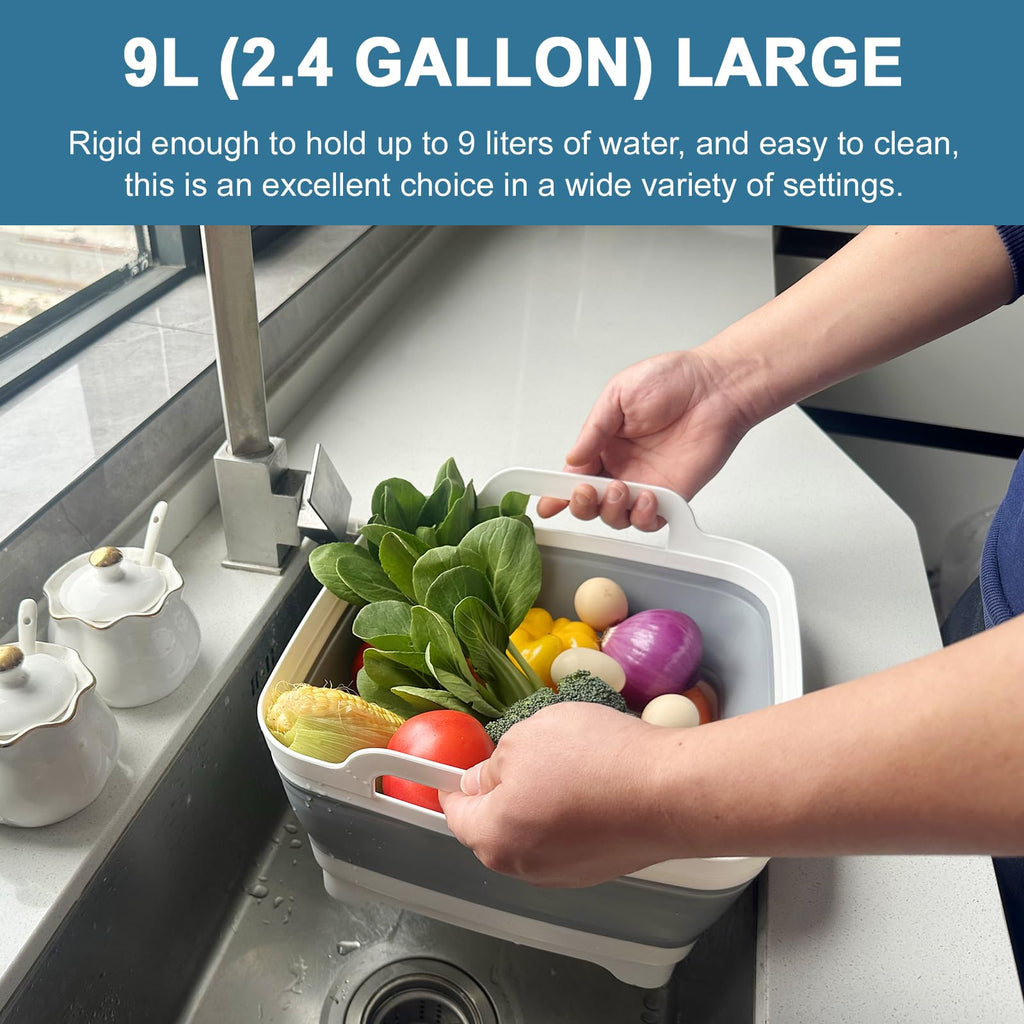Detsuk Collapsible Dish Tub 2X9L-Collapsible Basin Bucket Portable Sink-Outdoor Multiuse Foldable Sink Tub Wash Dish Basin For K