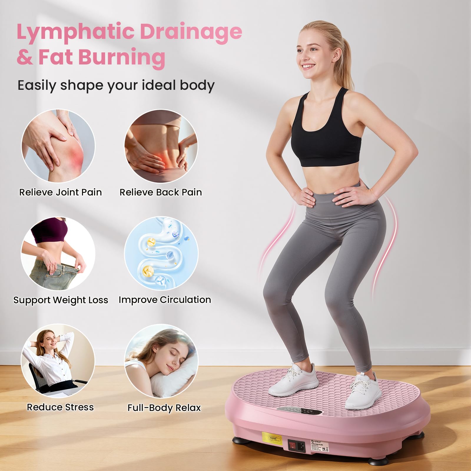 Curved Vibration Plate Exercise Machine, Vibrating Plate 400 Lbs Capacity With 9 Auto Modes And 120 Adjustable Speeds, Large Led