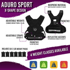 Aduro Sport Adjustable Weighted Vest Workout Equipment, 20Lbs-32Lbs Body Weight Vest For Men, Women, Kids,Black