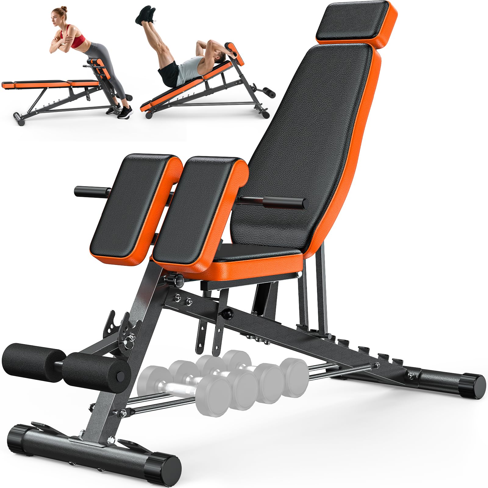 XDDIAS Roman Chair, Adjustable Weight Bench Back Extension Machine for Home Gym, 1000LBS All-in-One Sit Up Bench with Dumbbell R