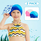 Vorshape Swim Cap Kids (2 Pack), Durable Waterproof Swimming Cap For Girls Boys Teens Toddler, Comfortable Fit For Long Hair And