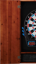 Viper Metropolitan Solid Wood Cabinet & Electronic Dartboard Ready-To-Play Bundle: Standard Set (777 Dartboard), Cinnamon Finish