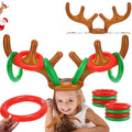 2PCS Christmas Party Toss Game Inflatable Reindeer Antler Hat with Rings for Kids Adults Family Xmas Fun Games(1 Pump,8 Rings, 2