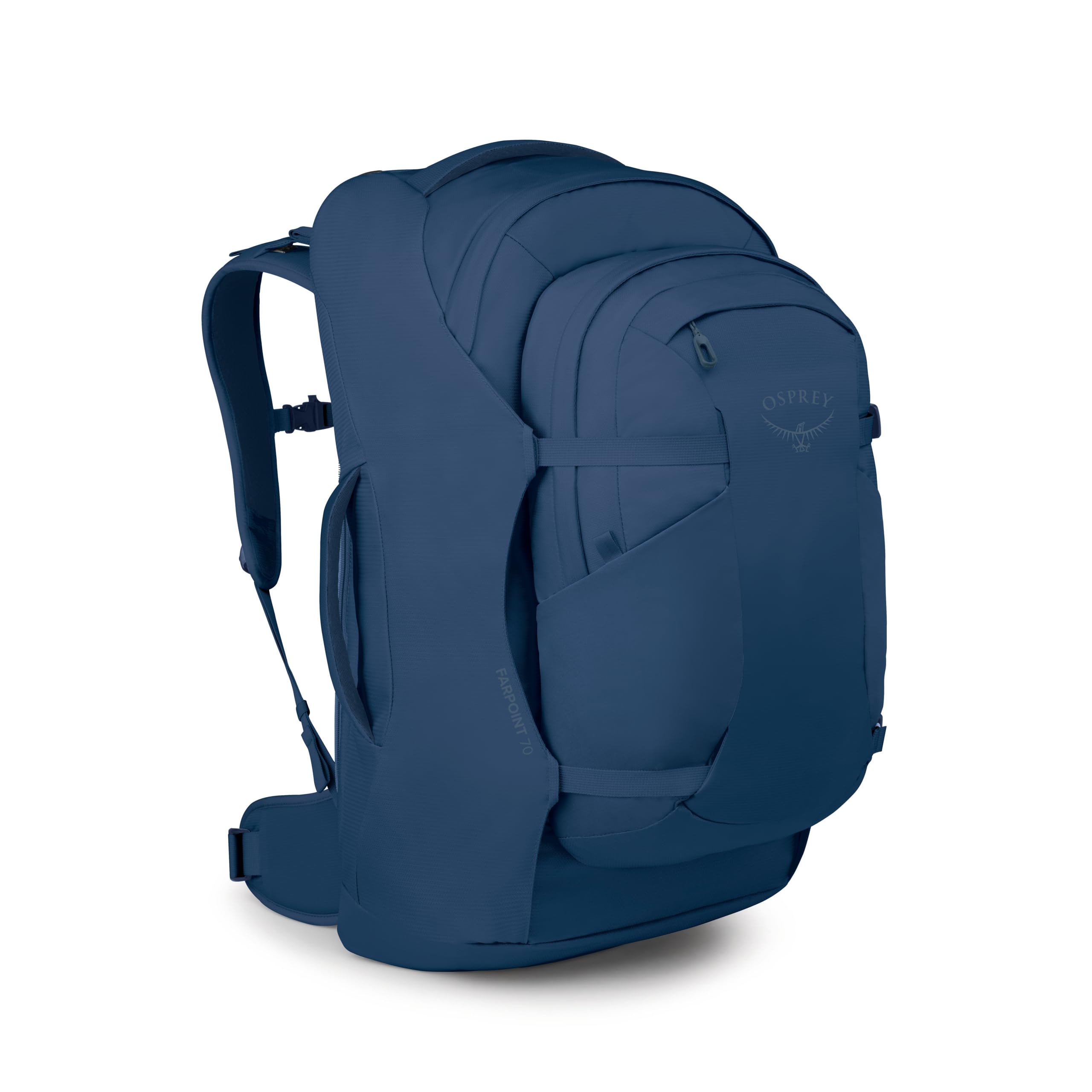 Osprey Farpoint 70L Mens Travel Backpack - Large Adjustable Travel Bag with Detachable Daypack, Antique Blue