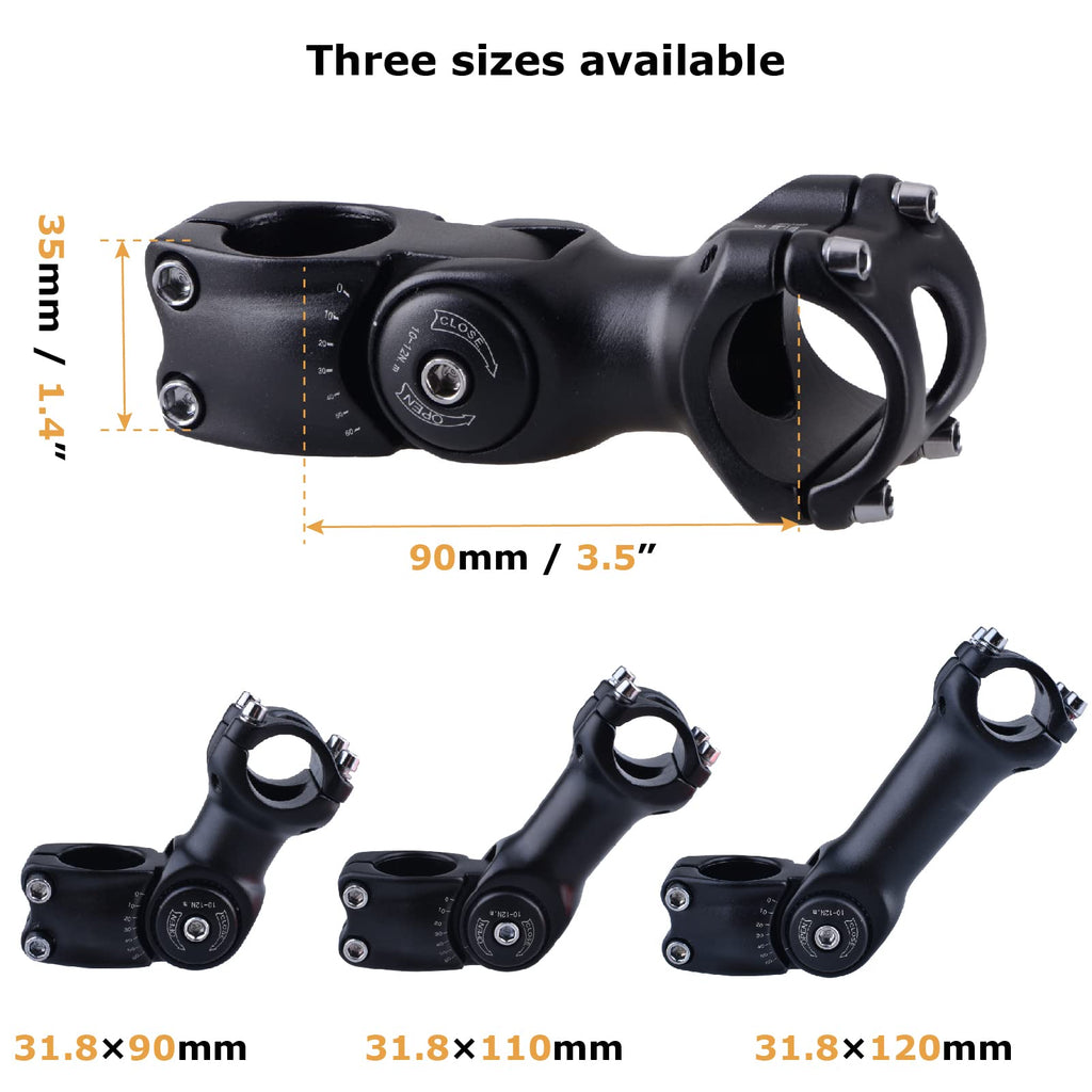Yapjeb Bike Stem 25.4 31.8 90Mm 110Mm 130Mm 60 Degree Adjustable Bike Stem Mountain Bike Stem Short Handlebar Stem Riser For Bic