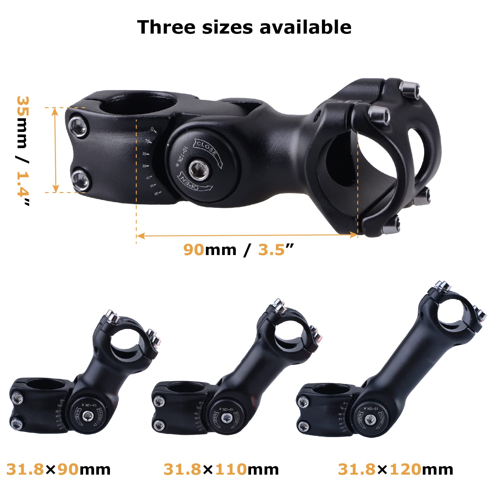 Yapjeb Bike Stem 25.4 31.8 90Mm 110Mm 130Mm 60 Degree Adjustable Bike Stem Mountain Bike Stem Short Handlebar Stem Riser For Bic