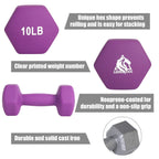 LIONSCOOL Neoprene Coated Dumbbell Weights (Purple 10lb Pair)