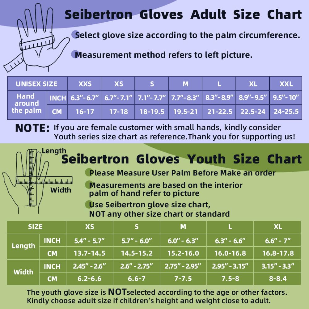 Seibertron B-A-R Pro 2.0 Signature Baseball/Softball Batting Gloves Super Grip Finger Fit For Youth (White, Xl)