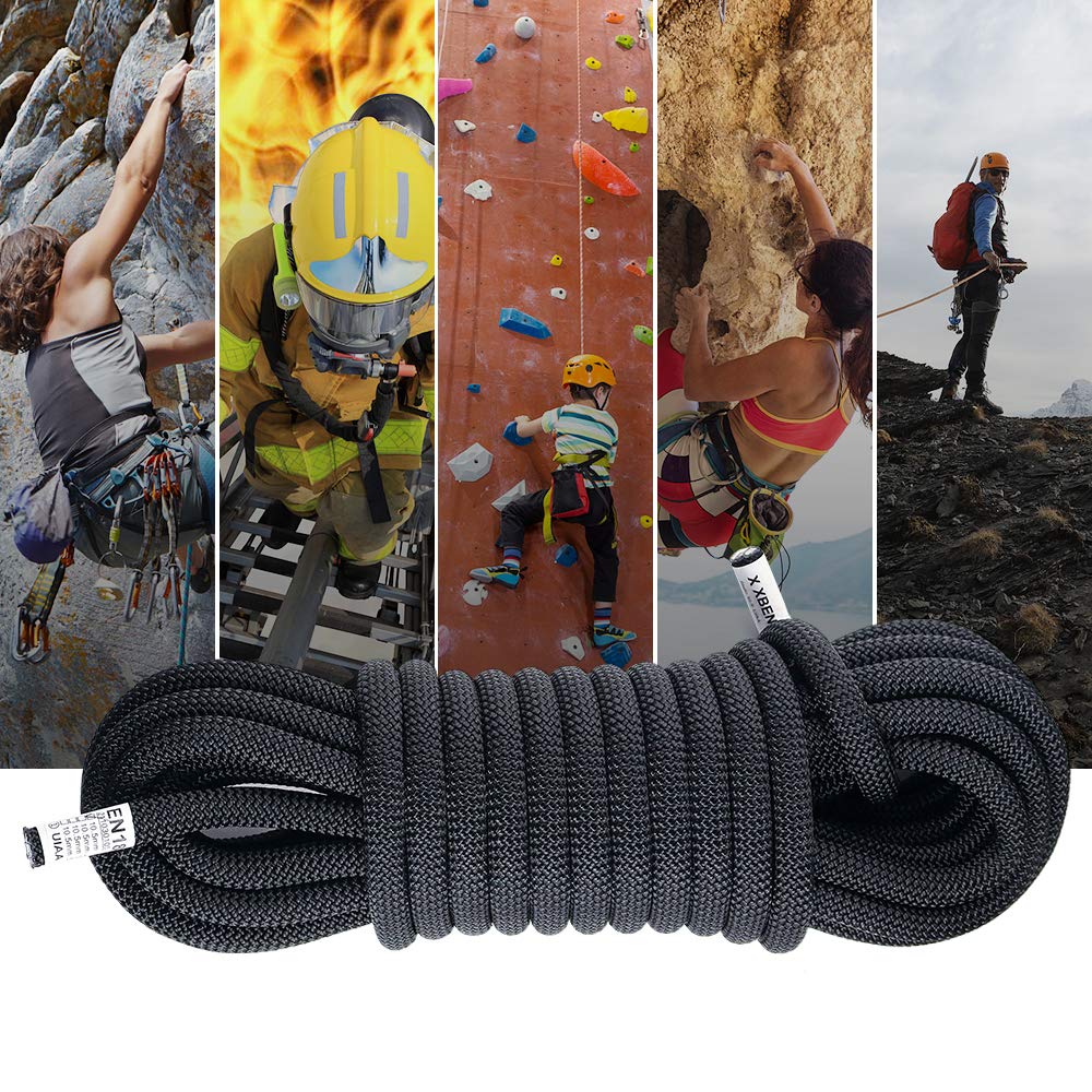 X Xben Rock Climbing Rope, Static Uiaa Mountain Climb Ropes, 10.5Mm 64Ft Black Mountaineering Climbing Gear For Rescue, Hiking,