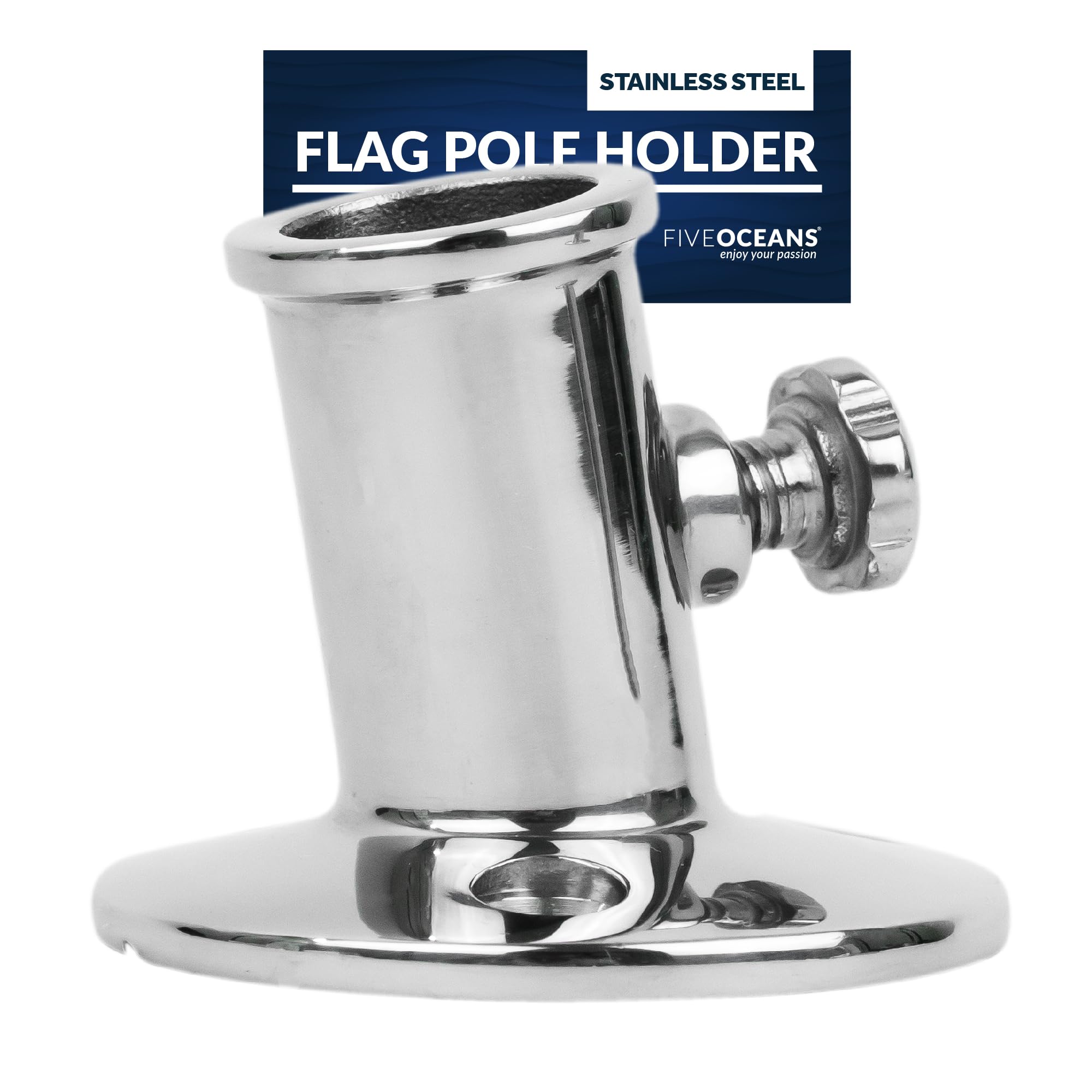 Five Oceans Boat Flag Pole Socket, Flag Pole Holder With Knob, Top Mount, Marine Grade Heavy Duty Stainless Steel, Fits 3/4 Inch