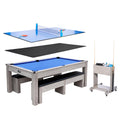 7FT 3-in-1 Pool Table with Dining Top & Table Tennis | Billiard Table Set with Accessories (Balls, Cues, Ping Pong) | HDF Wood G