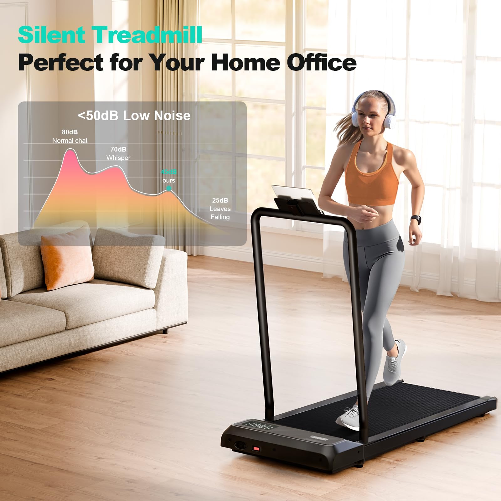 MoonFox Walking Pad Treadmill, 3 in 1 Under Desk Treadmill for Home Office w/2.5HP Motor/4.0MPH/45dB, Walking Pad w/Safety Handl
