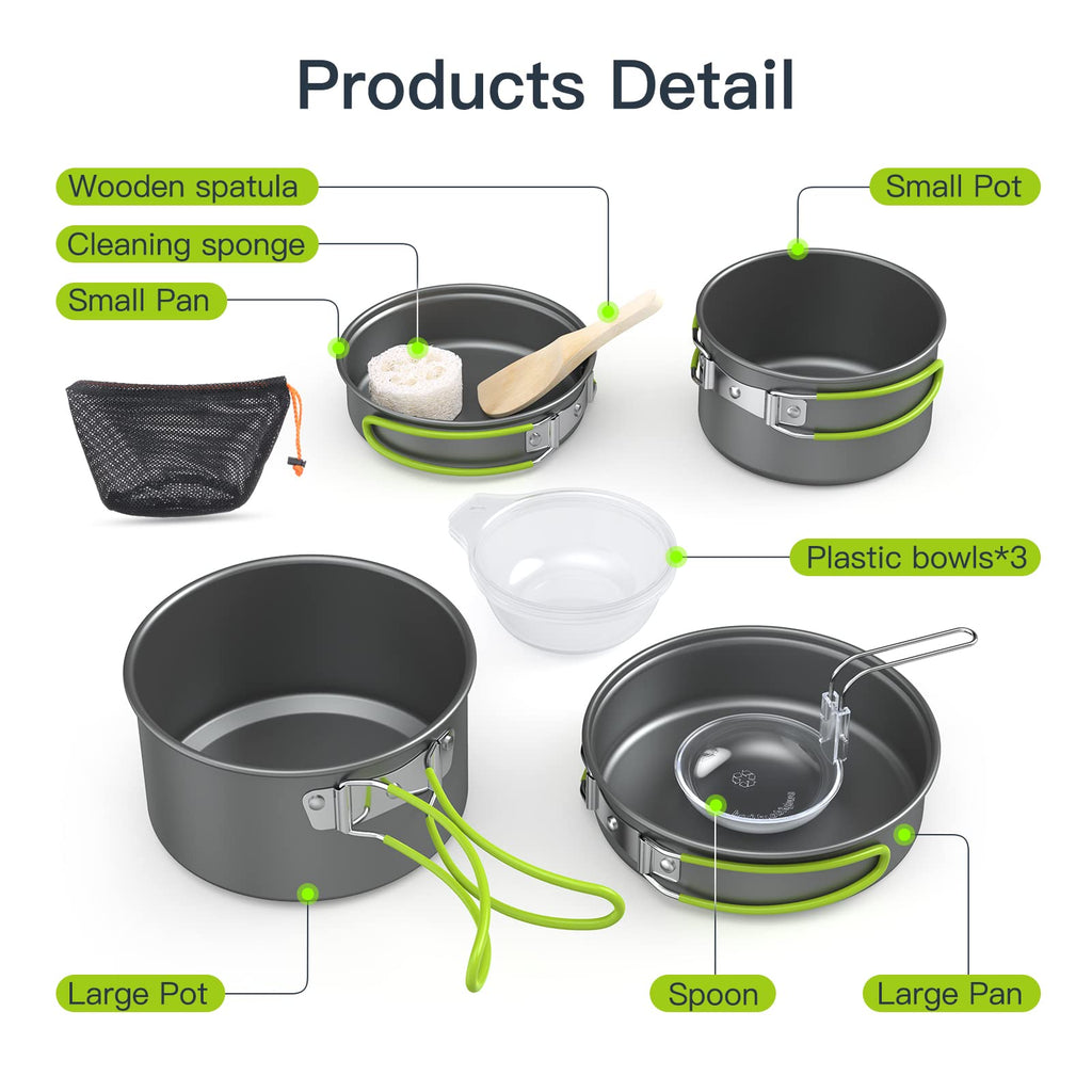 Lixada Camping Cookware Set,11Pcs Camping Cookware Mess Kit With Non-Stick Lightweight Pot Pan Bowls Set For Outdoor Camping Bac