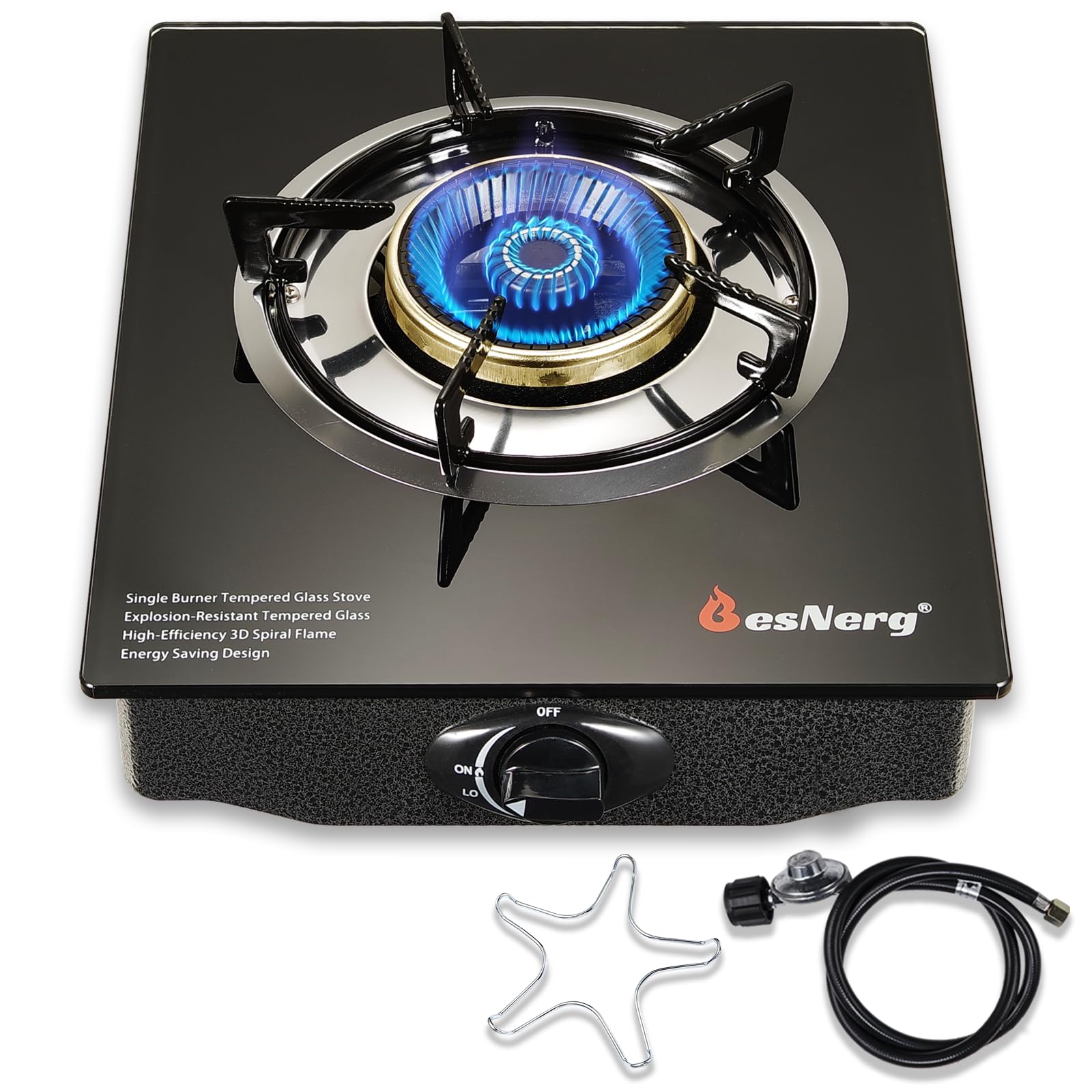 Besnerg Propane Stove 1 Burner Gas Stove, 14500 Btu High-Efficiency Auto Ignition Tempered Glass Lpg Cooktop With Csa Regulator