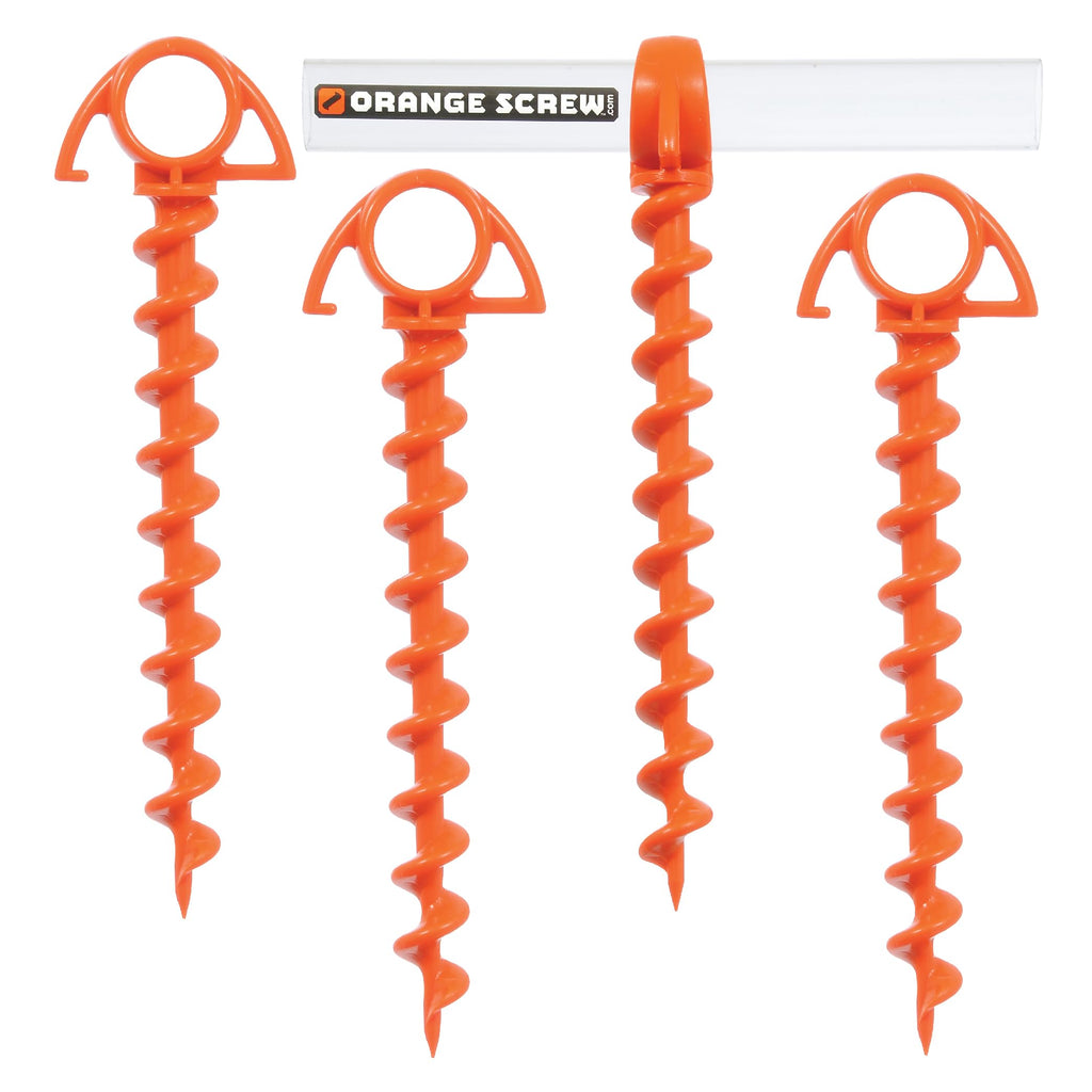 Orange Screw: The Ultimate Ground Anchor  Small 4 Pack Tent Stakes  Made In Usa (Orange)
