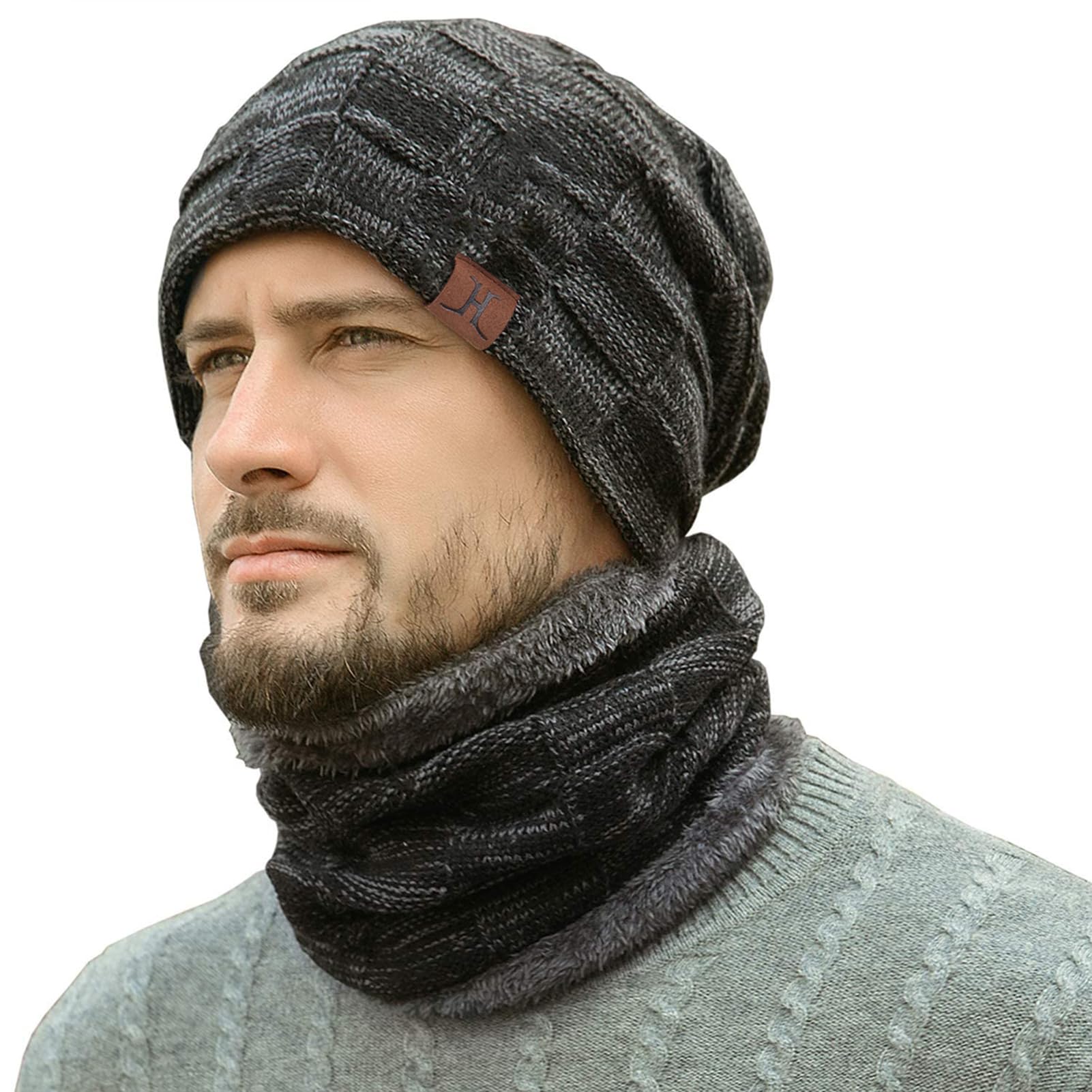 Fantastic Zone Winter Beanie Warm Knit Hats Skull Cap Neck Warmer/Scarf With Thick Fleece Lined Set For Men And Women